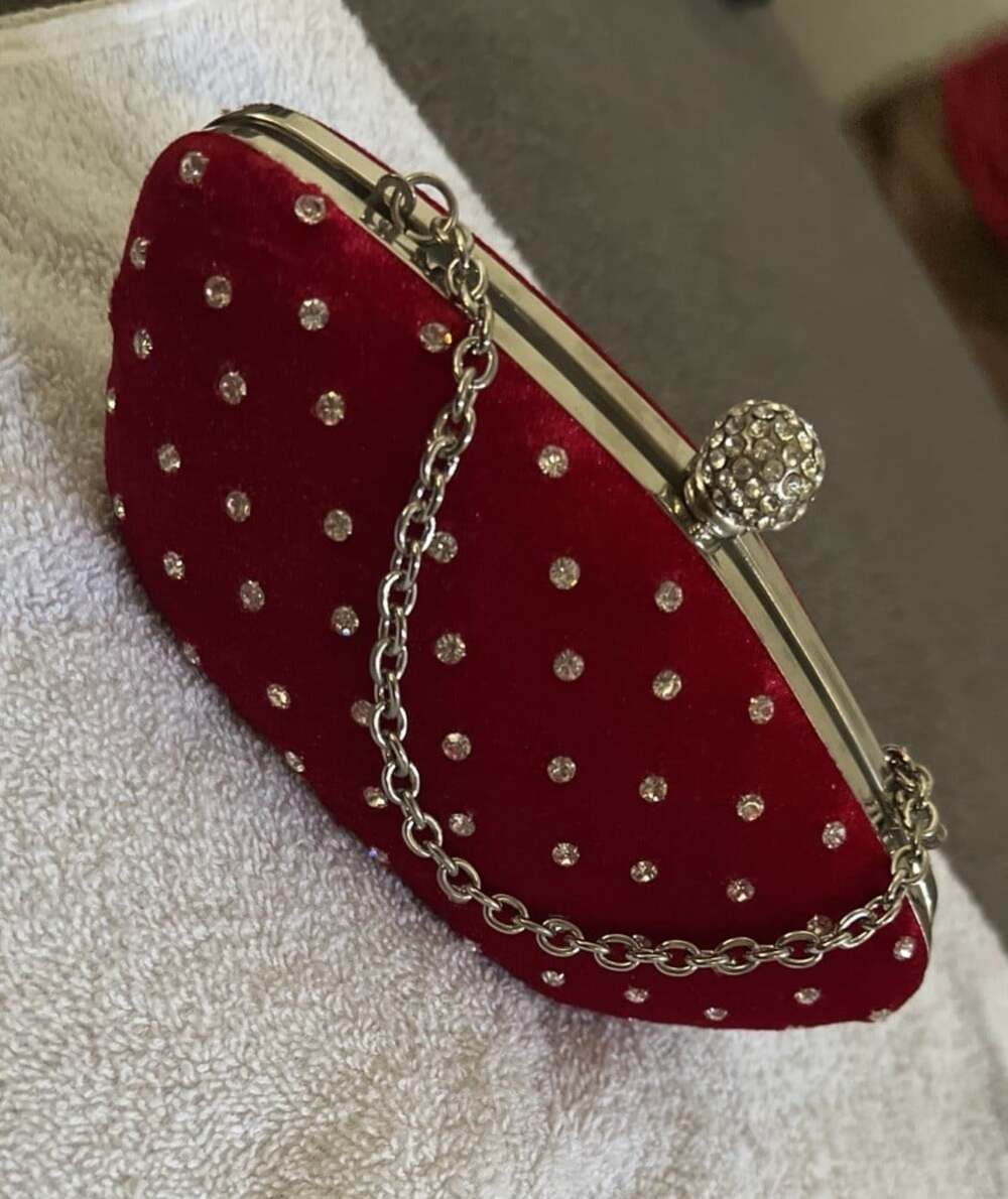 Diamond Red Velvet Evening Clutch Bag for Wedding Prom Party Handbag Vintage